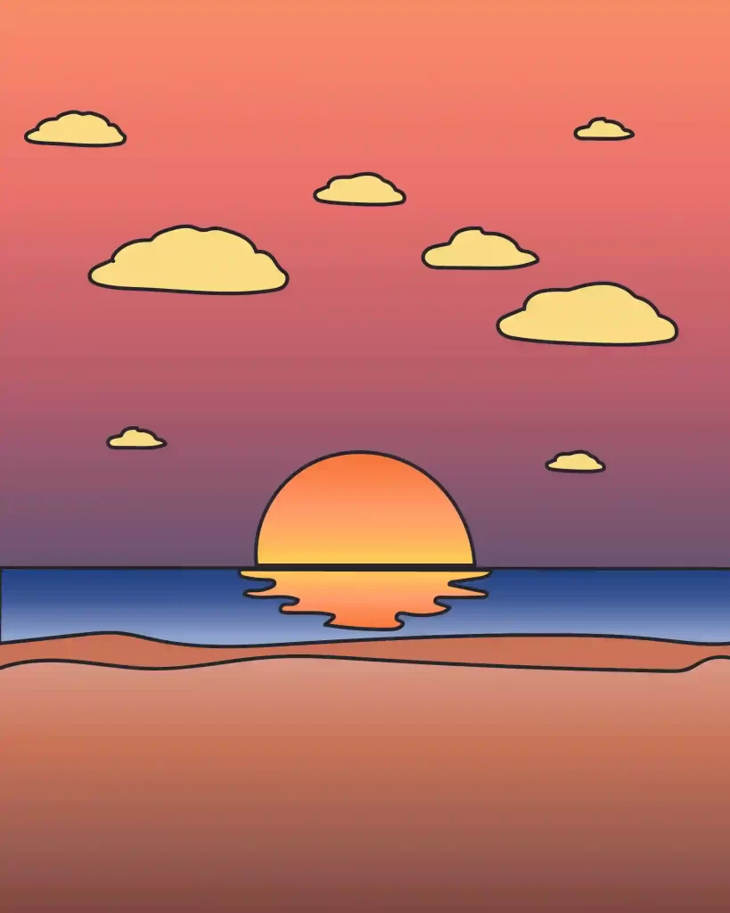 easy sunset drawings in pencil