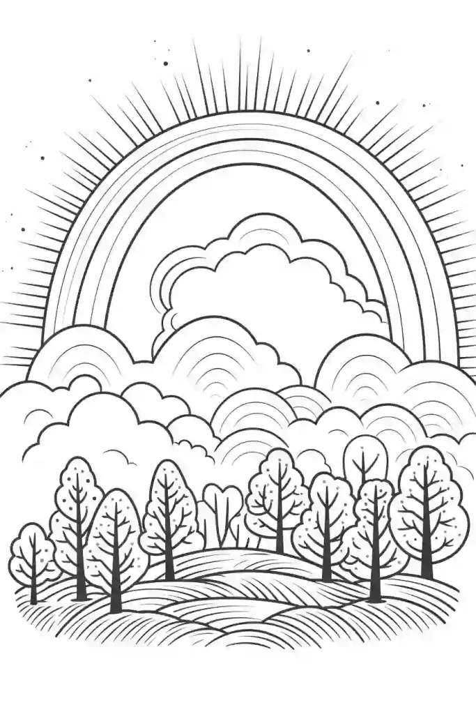 Kid s drawing of a house tree and rainbow Vector Image