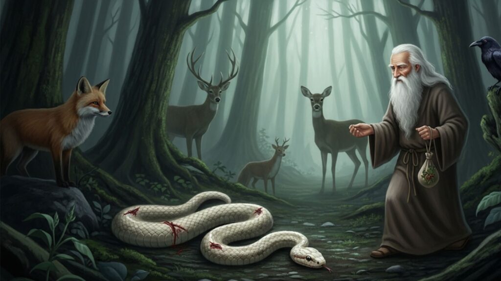 doubtful, the snake allowed the hermit to approach