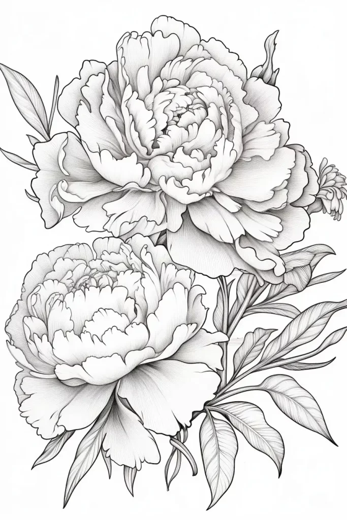 Peony colouring Page