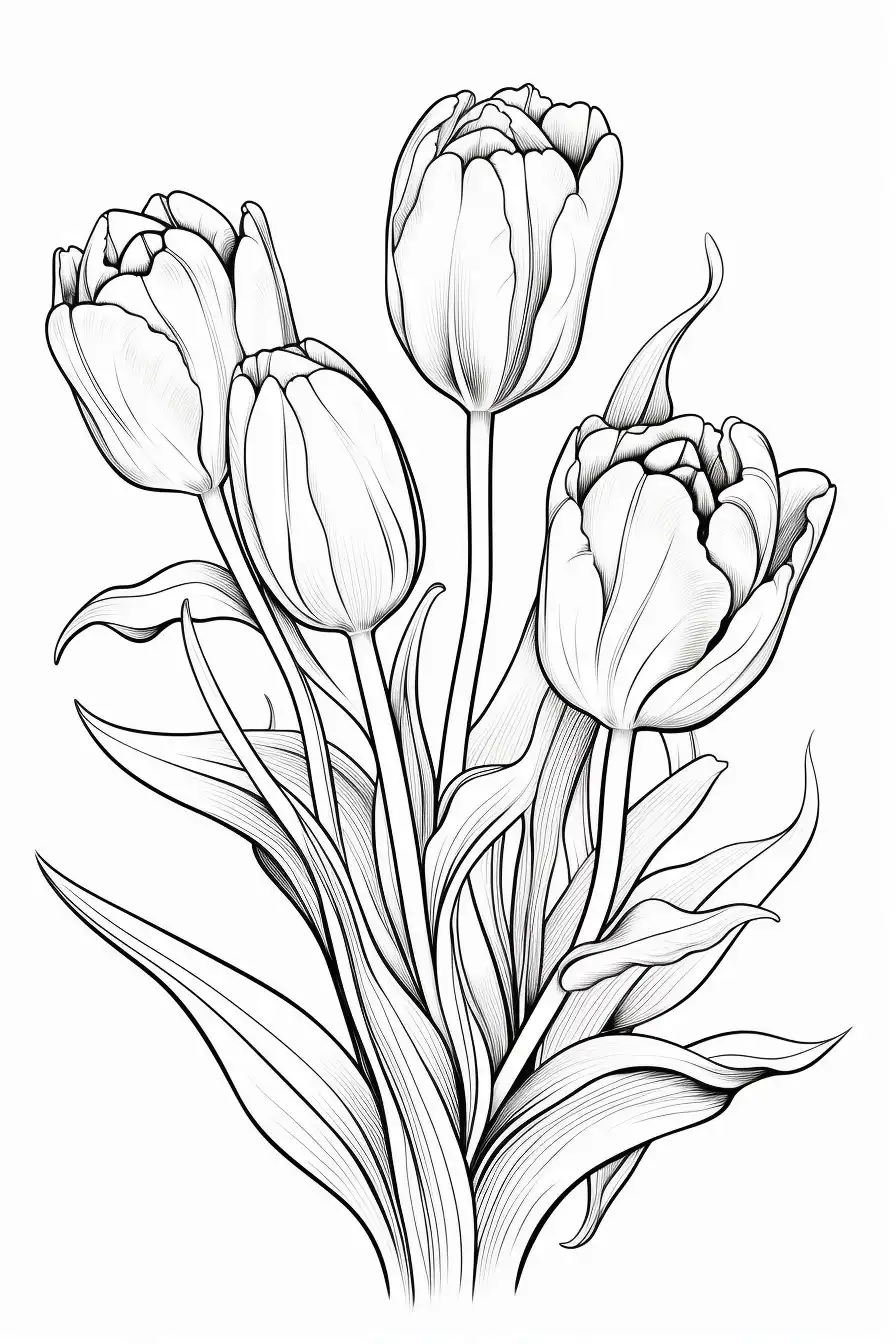 Tulip Flower Coloring Pages For Kids & Adults | Free Printables ...