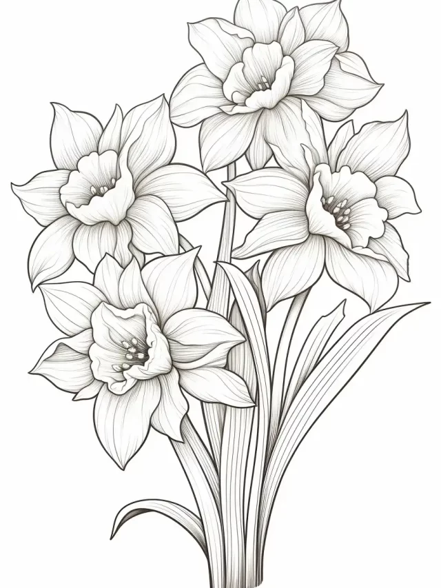 Daffodil Coloring Pages For Kids & Adults | Free Printables | Storiespub