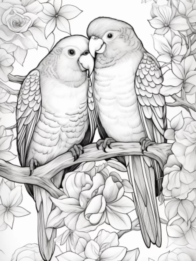 Love Birds coloring Pages For Kids and Adults | Storiespub