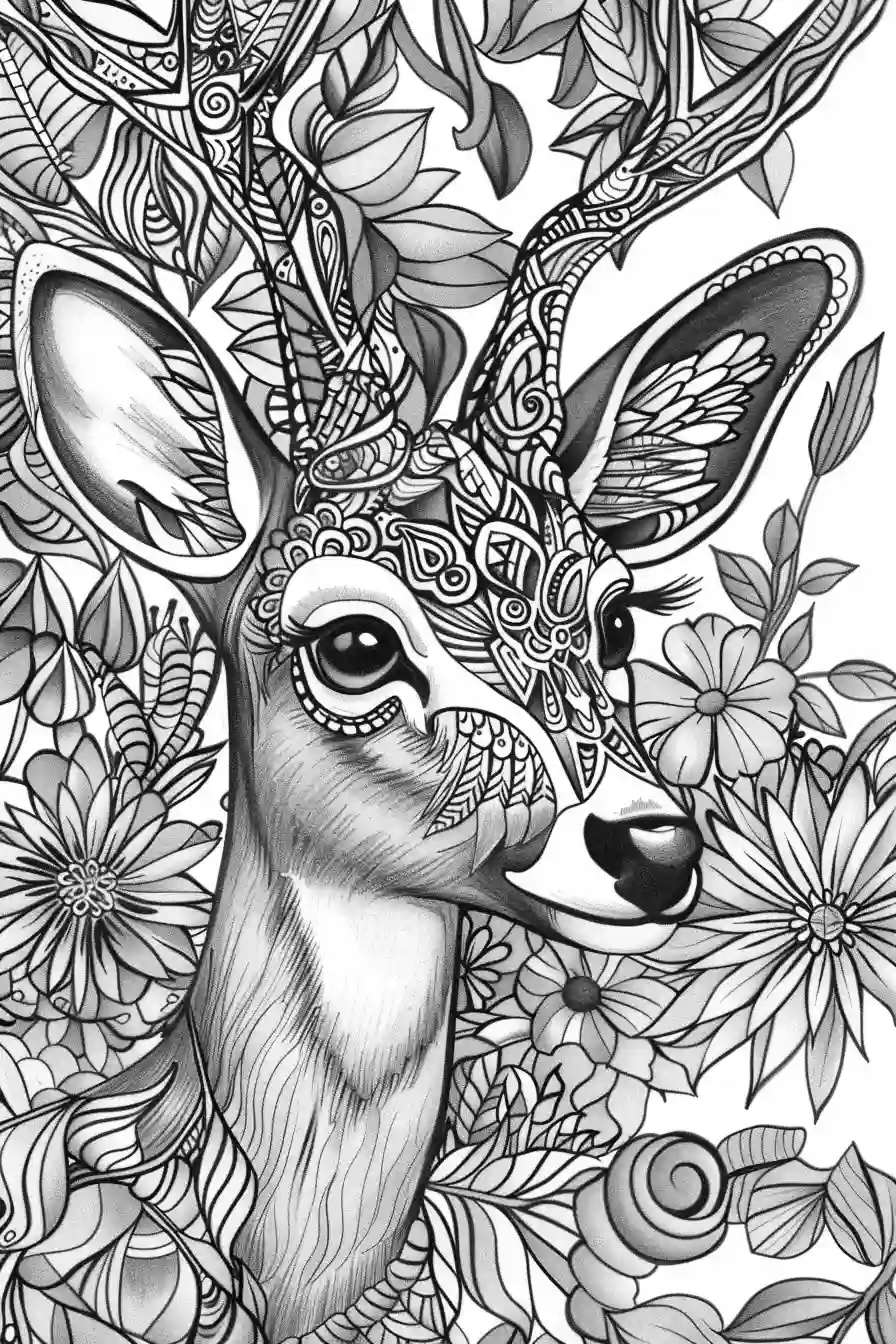 a drawing of a deer with flowers